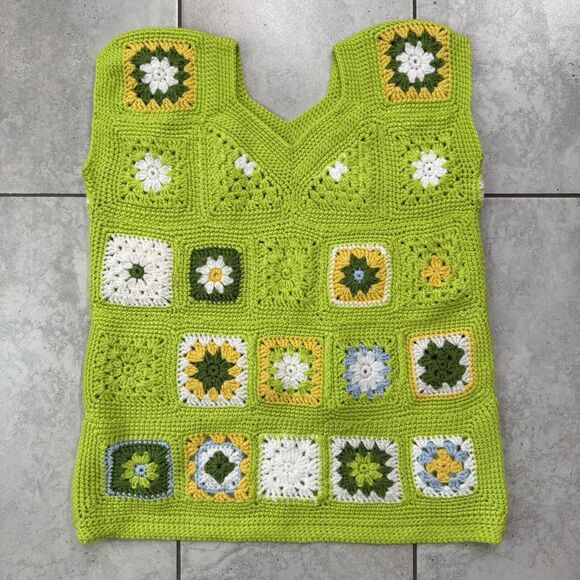 New Handmade Granny Square Crochet Knit Sweater Vest Women L Colorful Boho Retro - Picture 7 of 7